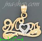 14K Gold Mom Heart 2Tone Charm Pendant - Click Image to Close