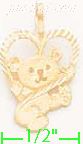 14K Gold Teddy Plush Bear w/Heart Dia-Cut Charm Pendant - Click Image to Close