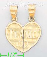 14K Gold 2-piece Te Amo Heart Charm Pendant - Click Image to Close