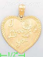 14K Gold I Love You Heart w/Rose Charm Pendant - Click Image to Close