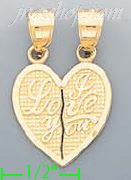 14K Gold 2-piece I Love You Heart Charm Pendant - Click Image to Close