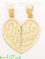 14K Gold 2-piece Best Friends Heart Charm Pendant - Click Image to Close