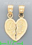 14K Gold 2-piece I Love You Heart Charm Pendant - Click Image to Close