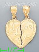 14K Gold 2-piece I Love You Heart Charm Pendant - Click Image to Close