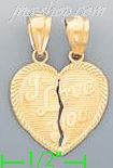 14K Gold 2-piece I Love You Heart Charm Pendant - Click Image to Close