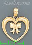 14K Gold Heart w/Bow Charm Pendant - Click Image to Close