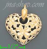 14K Gold Filigree Heart Charm Pendant - Click Image to Close