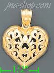 14K Gold Filigree Heart Charm Pendant - Click Image to Close