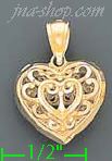 14K Gold Filigree Heart Charm Pendant - Click Image to Close