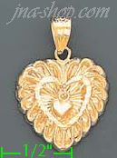 14K Gold Heart w/Small Dangling Heart Intricate Design Charm Pen - Click Image to Close