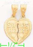 14K Gold 2-piece Sweet Heart Heart Charm Pendant - Click Image to Close