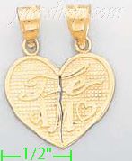 14K Gold 2-piece Te Amo Heart Charm Pendant - Click Image to Close