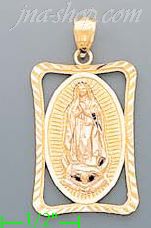 14K Gold Virgin of Guadalupe on Rectagular Frame 3Color Charm Pe - Click Image to Close