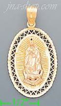 14K Gold Virgin of Guadalupe on Oval Frame 3Color Charm Pendant - Click Image to Close