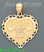 14K Gold 15 Años Heart 3Color Charm Pendant - Click Image to Close