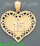 14K Gold 15 Años Heart 3Color Charm Pendant - Click Image to Close