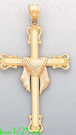 14K Gold Cross w/Shroud 3Color Charm Pendant - Click Image to Close