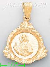 14K Gold Jesus Christ Sacred Heart Stamp Charm Pendant - Click Image to Close