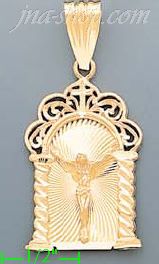 14K Gold Crucifix on Ornate Arc Stamp Charm Pendant - Click Image to Close