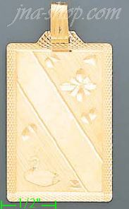 14K Gold Dia-Cut Engravable Rectangular Stamp Charm Pendant - Click Image to Close