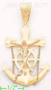 14K Gold Anchor Crucifix Stamp Charm Pendant - Click Image to Close