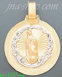 14K Gold Virgin of Guadalupe Round Stamp Charm Pendant - Click Image to Close