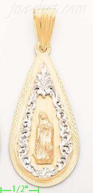 14K Gold Virgin of Guadalupe Teardrop Stamp Charm Pendant - Click Image to Close