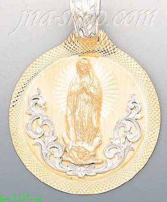 14K Gold Virgi of Guadalupe Round Stamp Charm Pendant - Click Image to Close