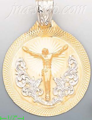 14K Gold Crucifix Round Stamp Charm Pendant - Click Image to Close