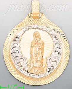 14K Gold Virgin of Guadalupe Round Stamp Charm Pendant - Click Image to Close