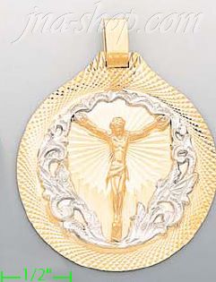 14K Gold Crucifix Round Stamp Charm Pendant - Click Image to Close