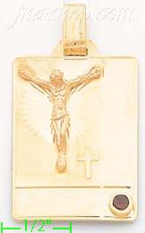 14K Gold Crucifix Stamp Charm Pendant - Click Image to Close