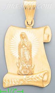 14K Gold Virgin of Guadalupe Scroll Stamp Charm Pendant - Click Image to Close