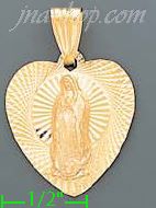 14K Gold Virgin of Guadalupe Heart Stamp Charm Pendant - Click Image to Close