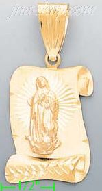 14K Gold Virgin of Guadalupe Scroll Stamp Charm Pendant - Click Image to Close