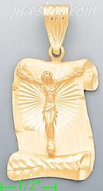 14K Gold Crucifix Scroll Stamp Charm Pendant - Click Image to Close