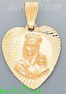 14K Gold Madonna & Child Heart Stamp Charm Pendant - Click Image to Close