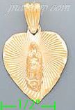 14K Gold Virgin of Guadalupe Heart Stamp Charm Pendant - Click Image to Close