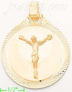 14K Gold Crucifix Round Stamp Charm Pendant - Click Image to Close