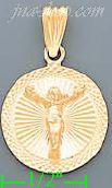 14K Gold Crucifix Round Stamp Charm Pendant - Click Image to Close