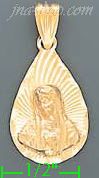 14K Gold Virgin Teardrop Stamp Charm Pendant - Click Image to Close