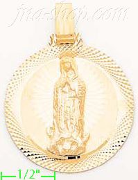 14K Gold Virgin of Guadalupe Round Stamp Charm Pendant - Click Image to Close