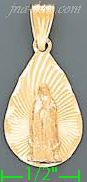 14K Gold Virgin of Guadalupe Teardrop Stamp Charm Pendant - Click Image to Close