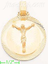 14K Gold Crucifix Round Stamp Charm Pendant - Click Image to Close