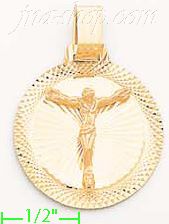 14K Gold Crucifix Round Stamp Charm Pendant - Click Image to Close