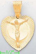 14K Gold Crucifix Heart Stamp Charm Pendant - Click Image to Close