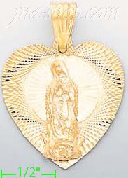 14K Gold Virgin of Guadalupe Heart Stamp Charm Pendant - Click Image to Close