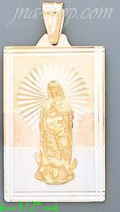 14K Gold Virgin of Guadalupe Rectangular 3Color Stamped CZ Charm - Click Image to Close