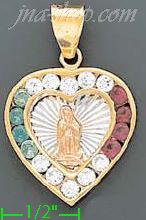 14K Gold Virgin of Guadalupe Heart Stamp Charm Pendant - Click Image to Close