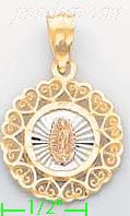 14K Gold Virgin of Guadalupe Stamp Charm Pendant - Click Image to Close